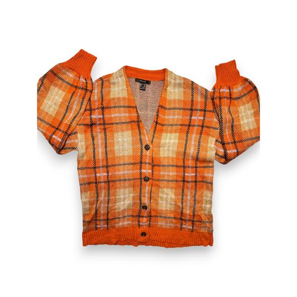 Forever 21 Orange Plaid Button Front Cardigan Size Medium - Picture 4 of 11